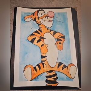 Winnie The Pooh Tigger Inspired Watercolor Original Painting On 9" X 12"
